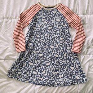 MINI BODEN woodland print red and blue long sleeve tunic dress size 5-6 years